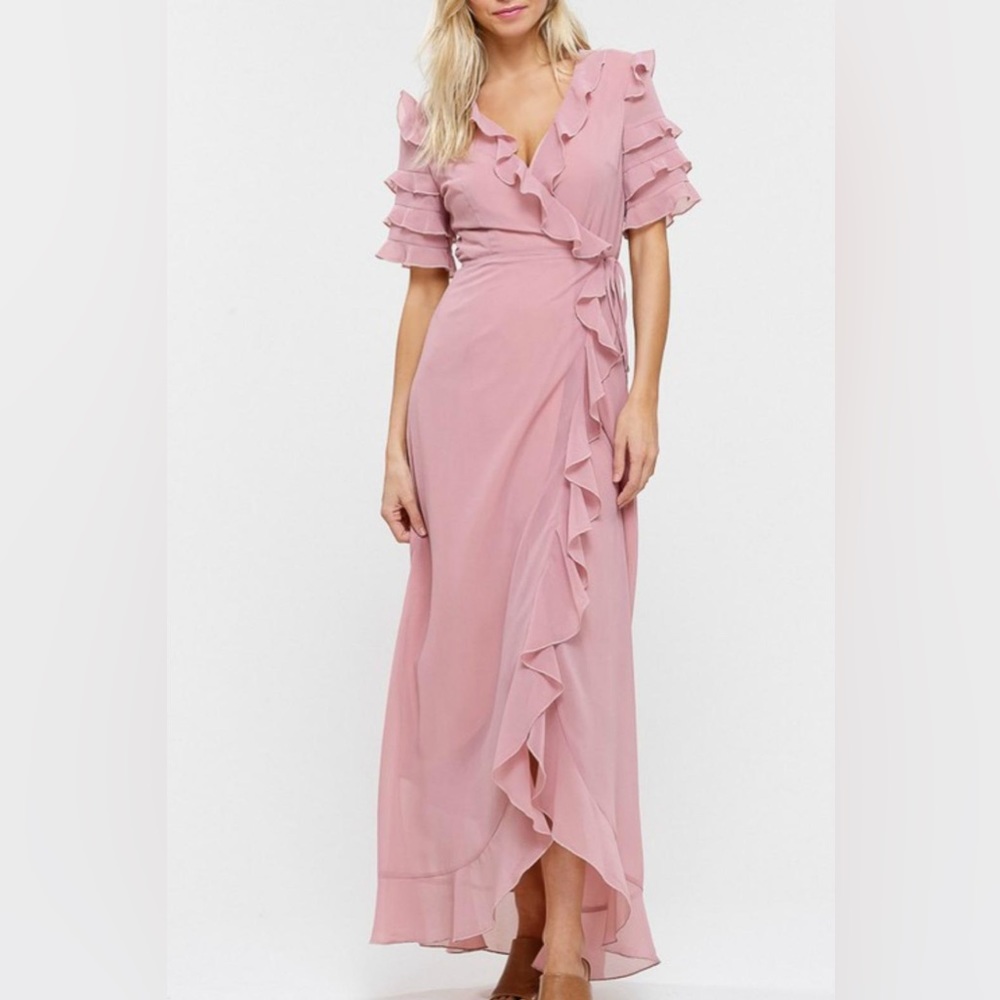 BLUE Listicle Chiffon Wrap Maxi Dress